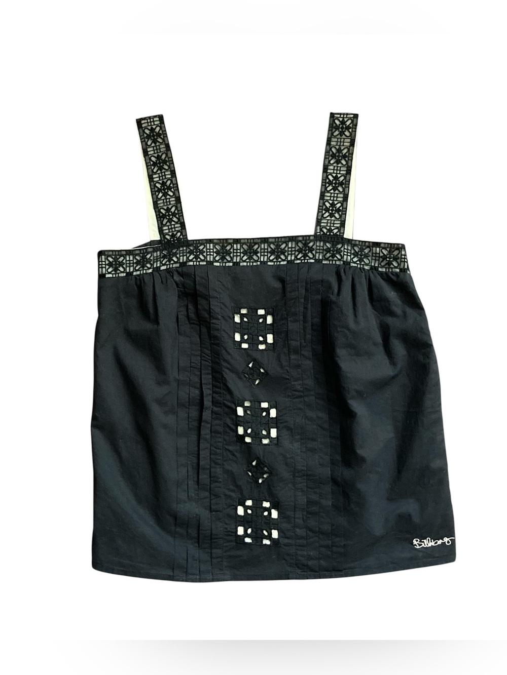 Vintage Y2K 90s Billabong Cami Top with Embroidered Cutouts Womens Medium Black
